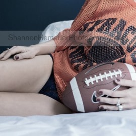 Boudoir wearing football jersey Shannon Hemauer