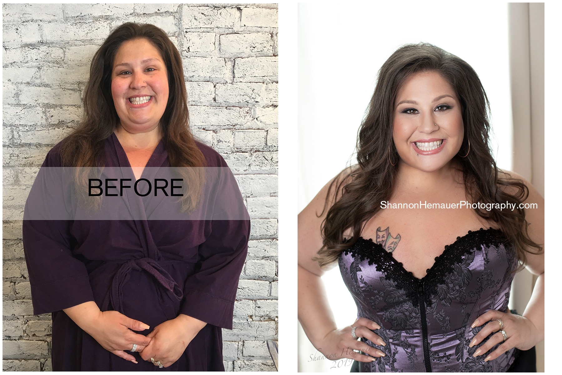 A curvy woman wears a purple overbust corset for her boudoir session with Shannon Hemauer, located in Dillsburg, PA.